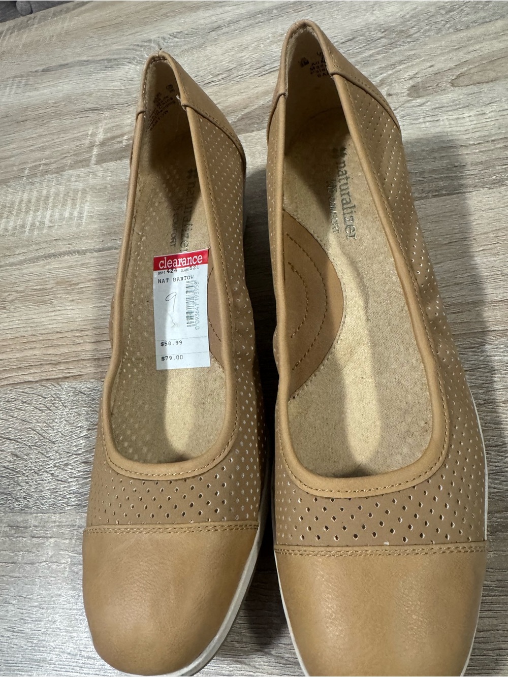 Naturalizer Tan Perforated Ballet Flats